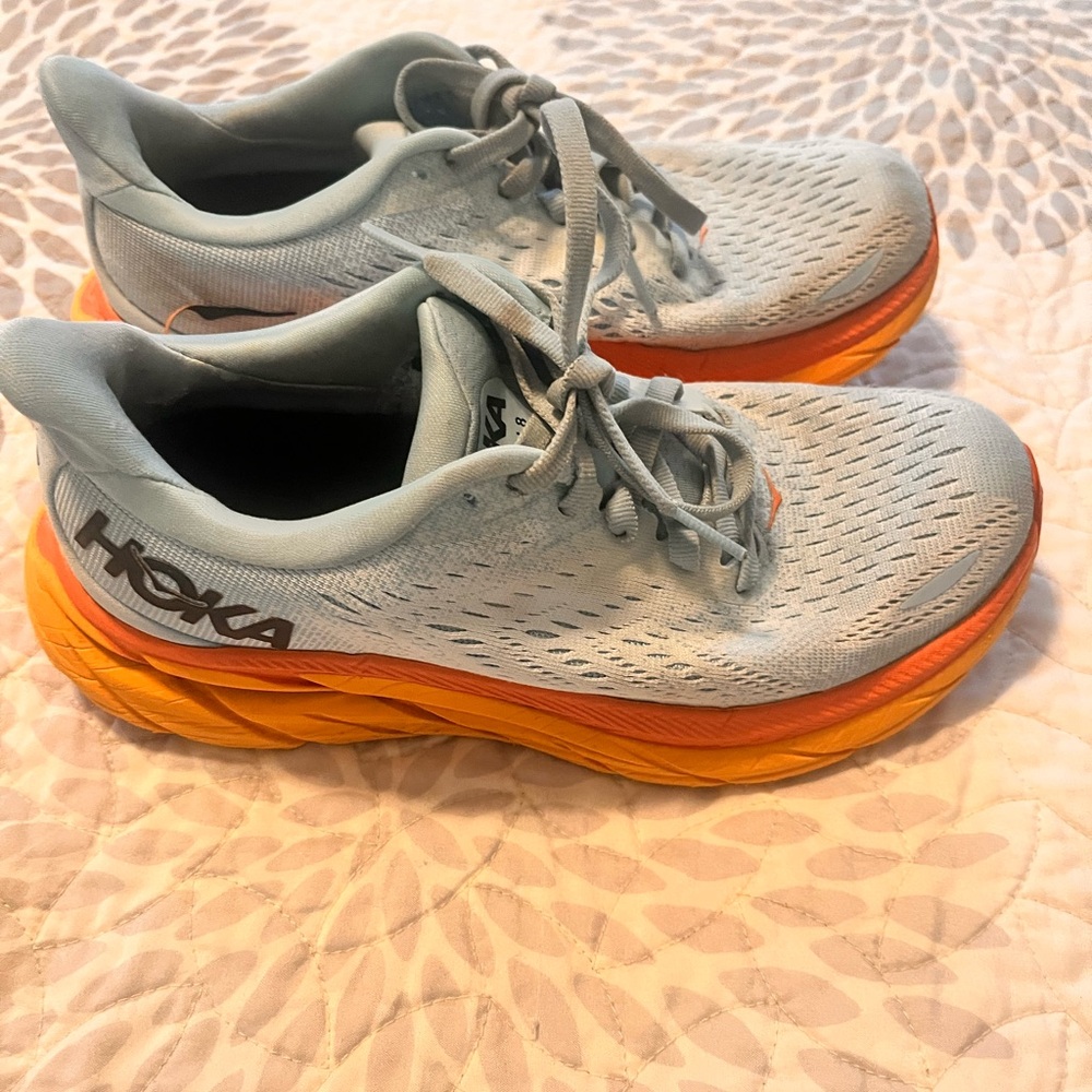 Hoka Women's Light Blue and Orange Running Sneakers